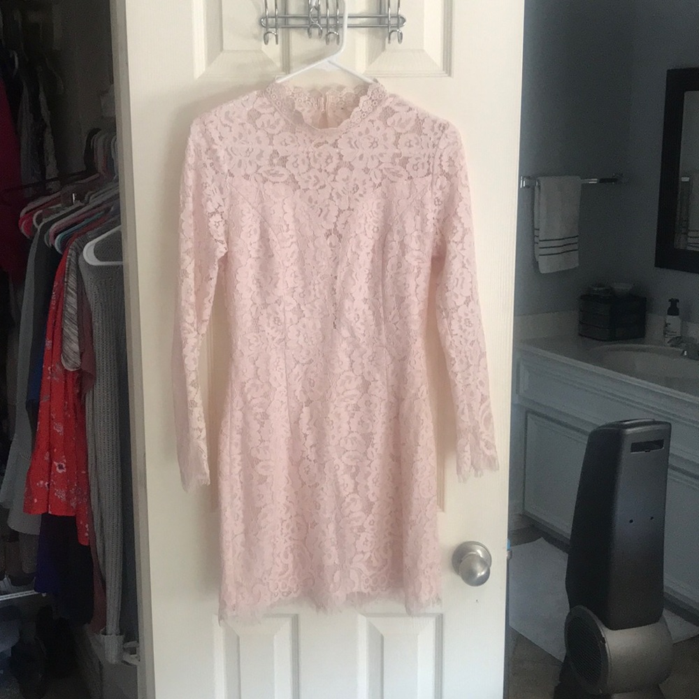 blush pink lace short dress